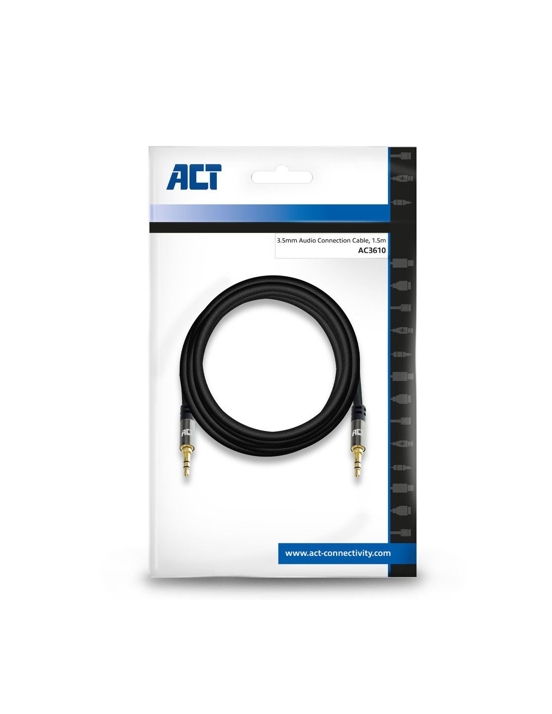 ACT AC3610 | 3.5mm Audiokabel | 1,5 Meter | Stereo Jack naar Jack | Zwart
