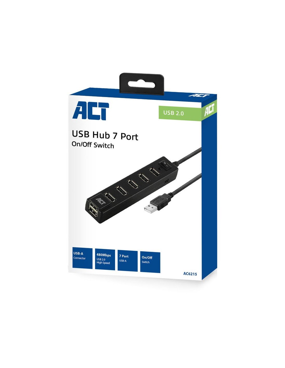 ACT AC6215 | USB 2.0 Interface Hub | 480 Mbps | Zwart