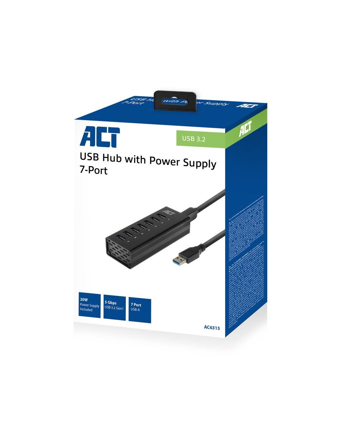 ACT AC6315 interface hub USB 3.2 Gen 1 (3.1 Gen 1) Type-A 5000 Mbit/s Zwart