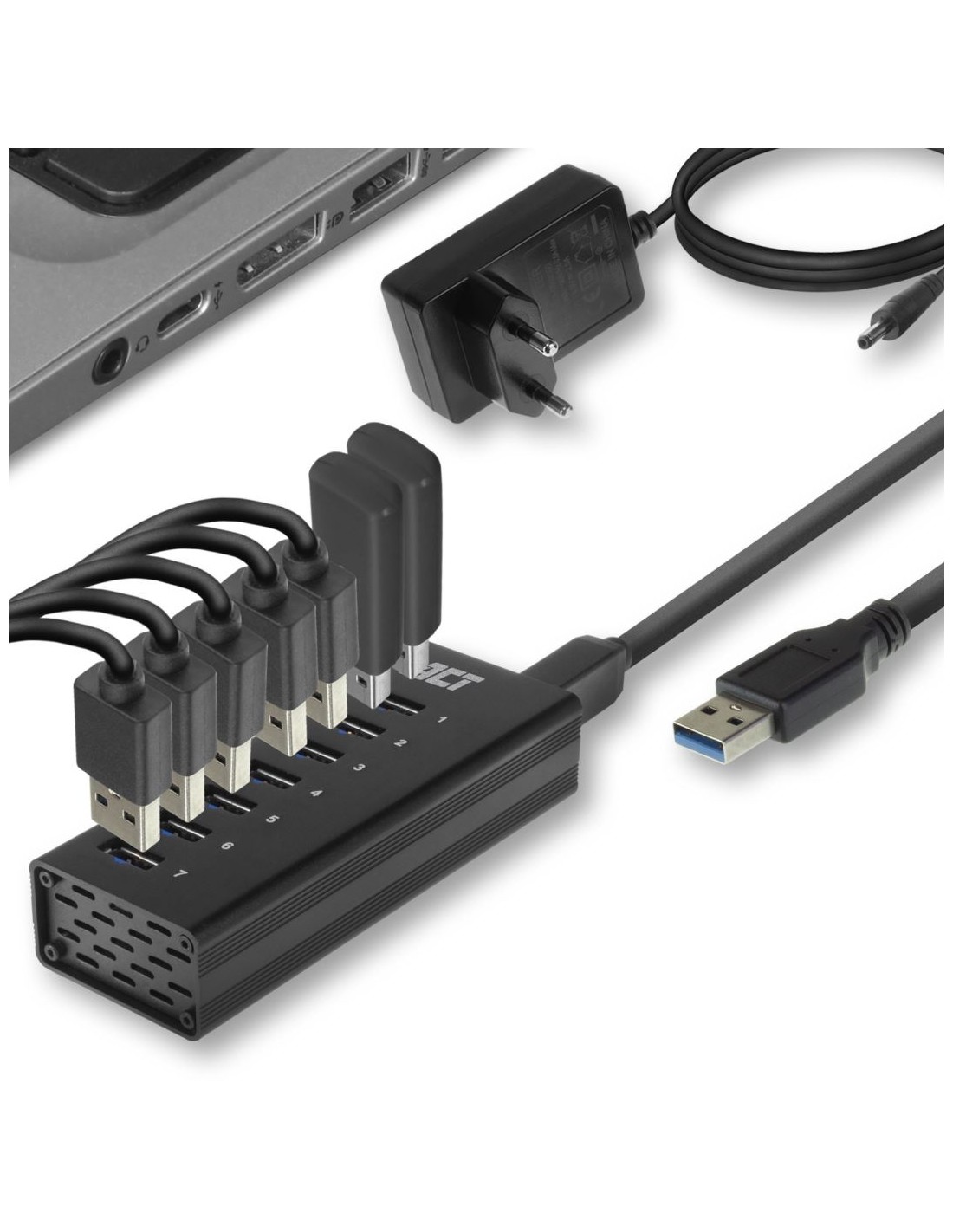 ACT AC6315 interface hub USB 3.2 Gen 1 (3.1 Gen 1) Type-A 5000 Mbit/s Zwart