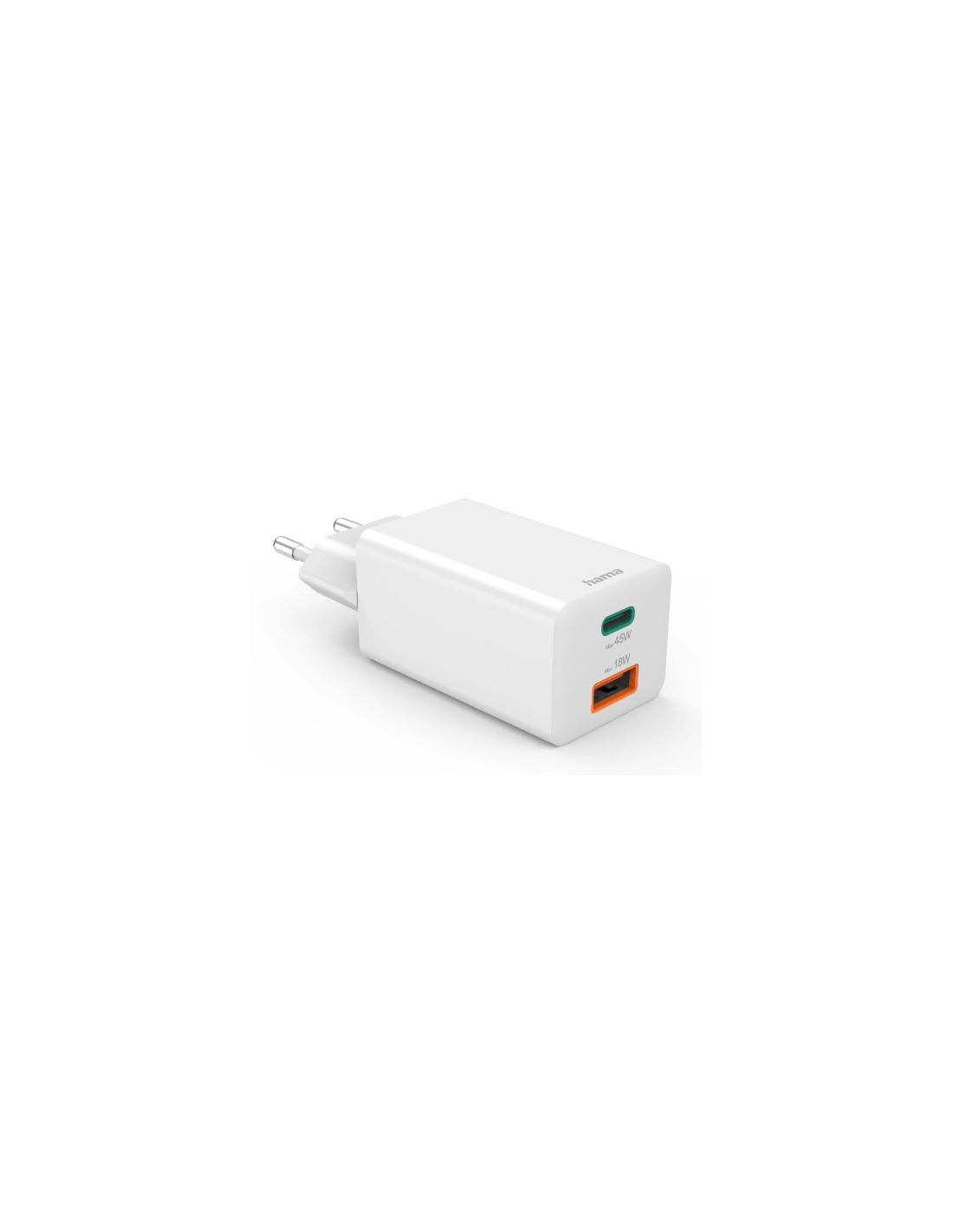 Hama Snellader, 1x USB-C PD, 1x USB-A QC, mini-oplader, 45 W, wit Adapter
