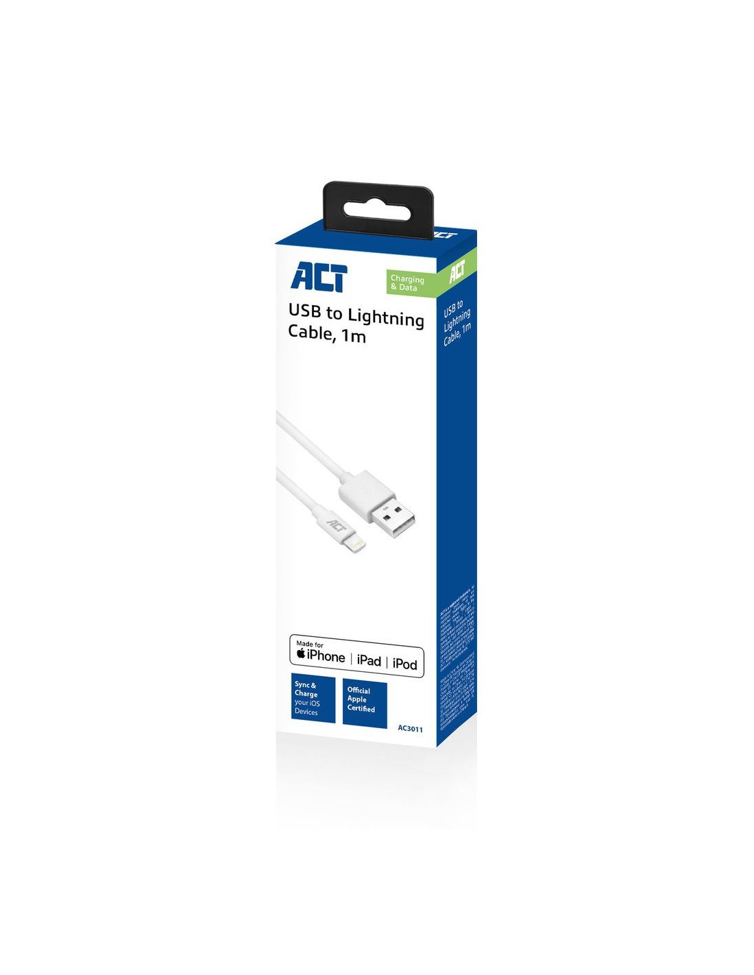 ACT kabel | USB-A naar Lightning | 1 m | Wit | AC3011