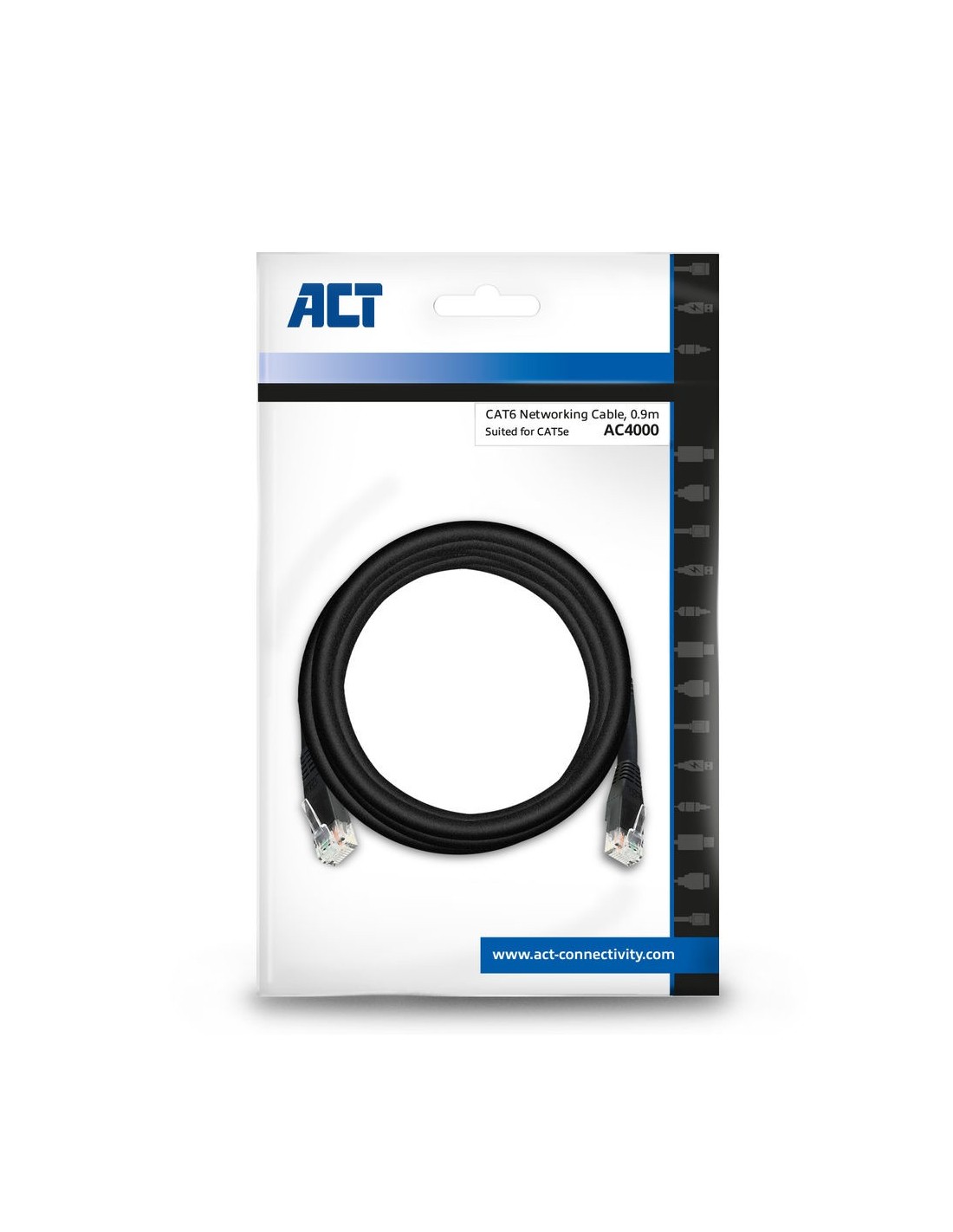 ACT netwerkkabel | Cat6 | U UTP (UTP) | 0,9 m | Zwart | AC4000