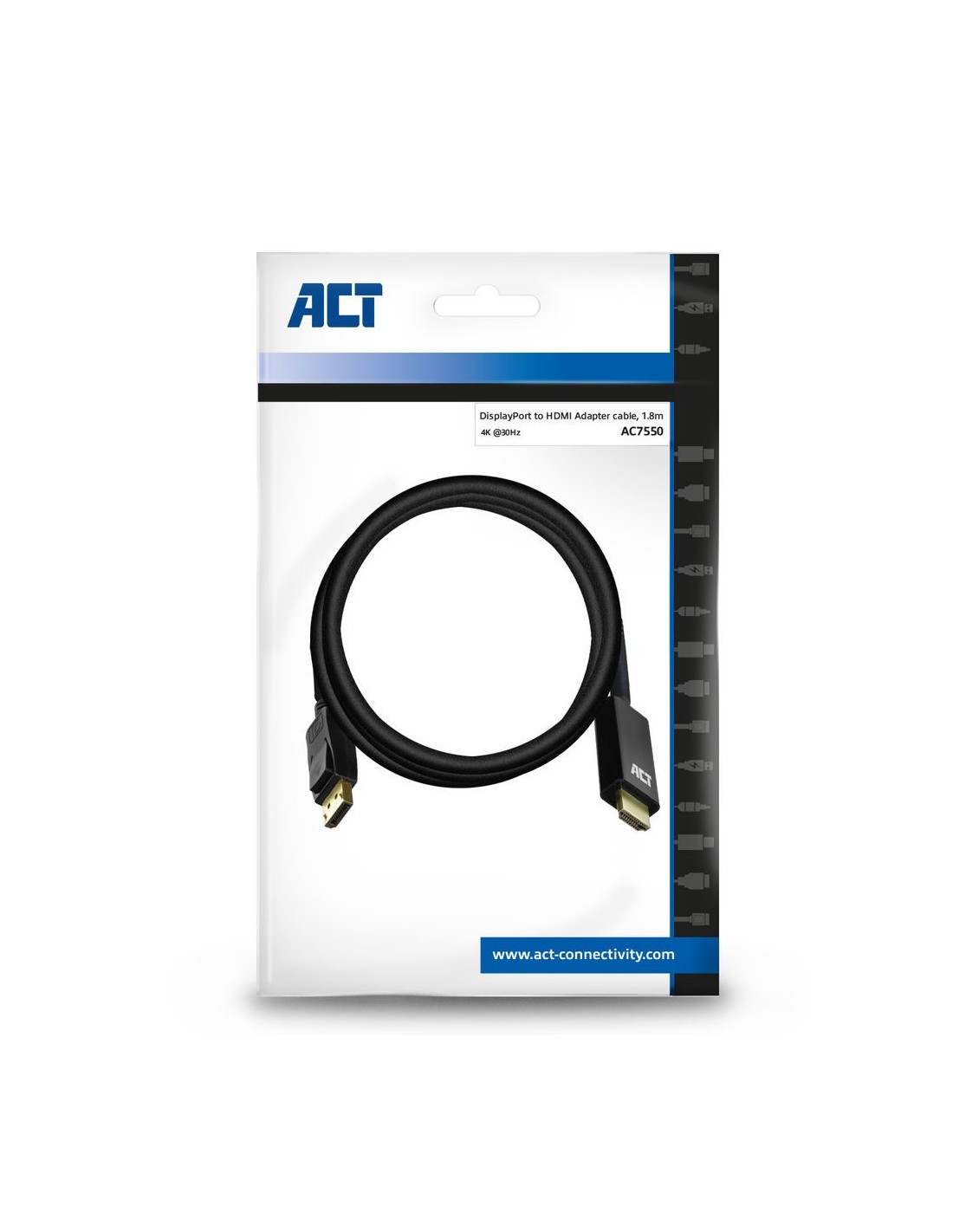ACT AC7550 | DisplayPort naar HDMI Kabel | 1,8 m | Zwart