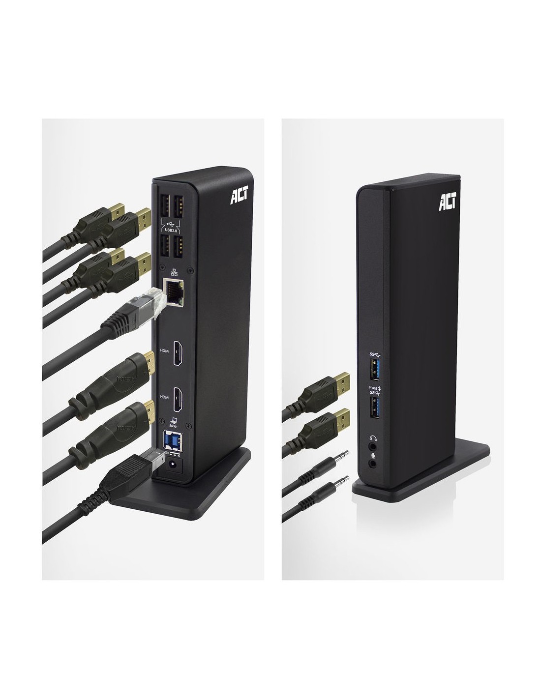 ACT AC7049 | USB-C A Multiport Docking Station | 2x HDMI (2048x1152) + Ethernet + 6x USB + Audio | Zwart