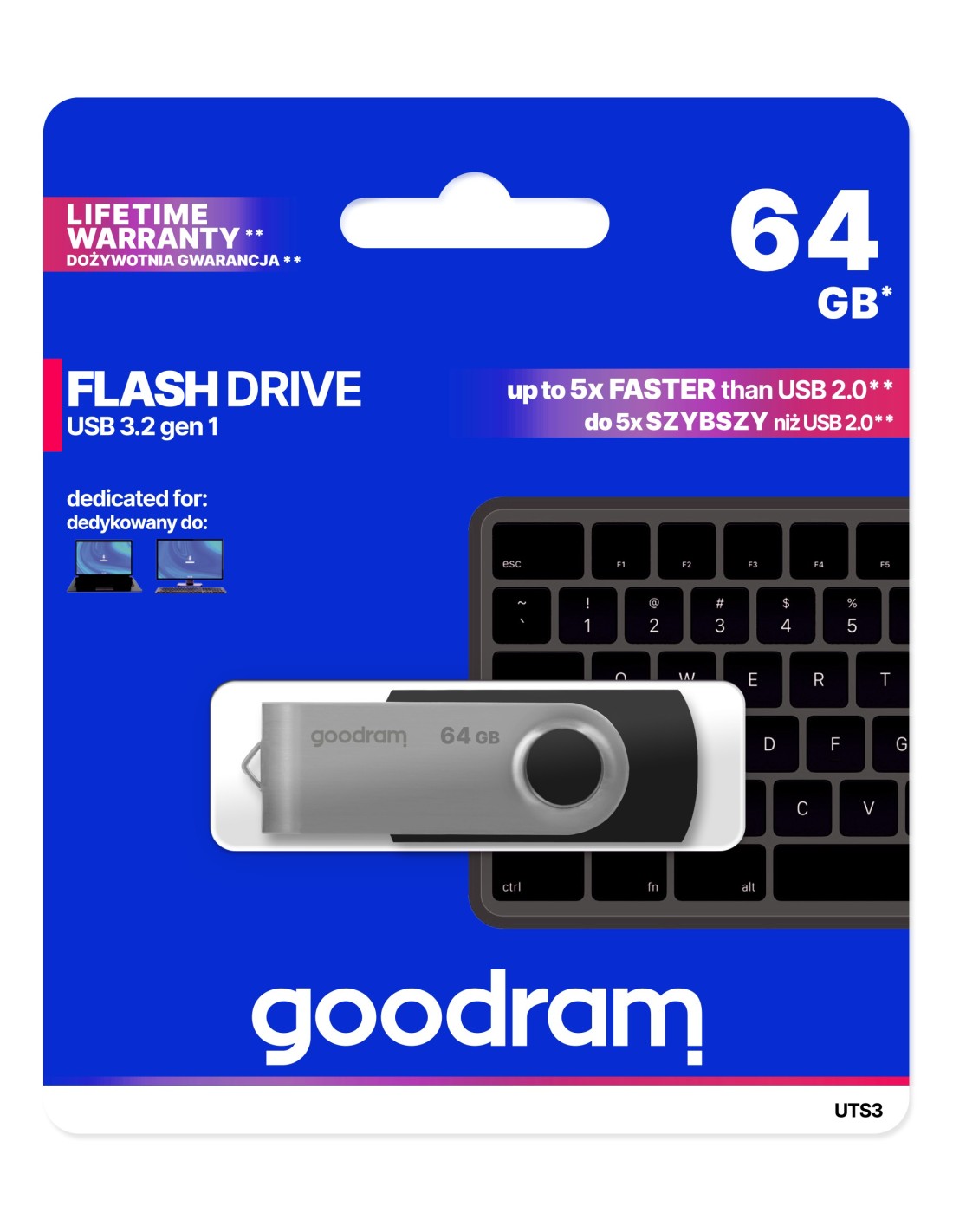 Goodram UTS3 | 64GB USB-A 3.2 Flash Drive | Zwart