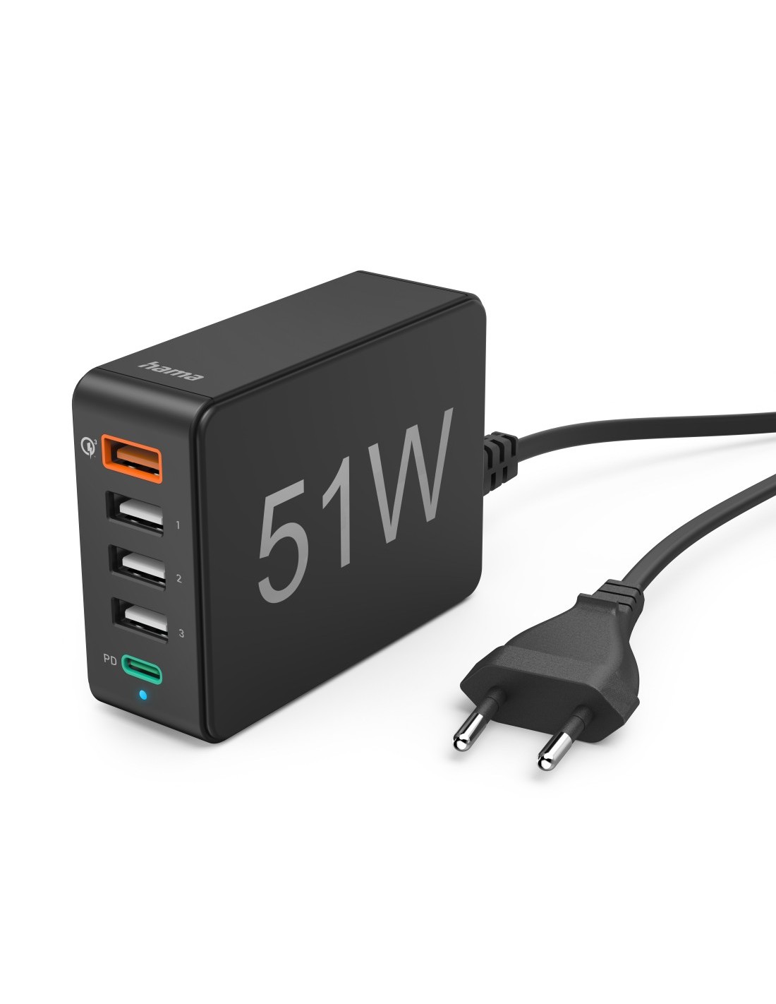 Oplaadstation, 51 watt, 5-voudig (1xQC3.0, 3xUSB-A, 1xUSB-C PD), zwart