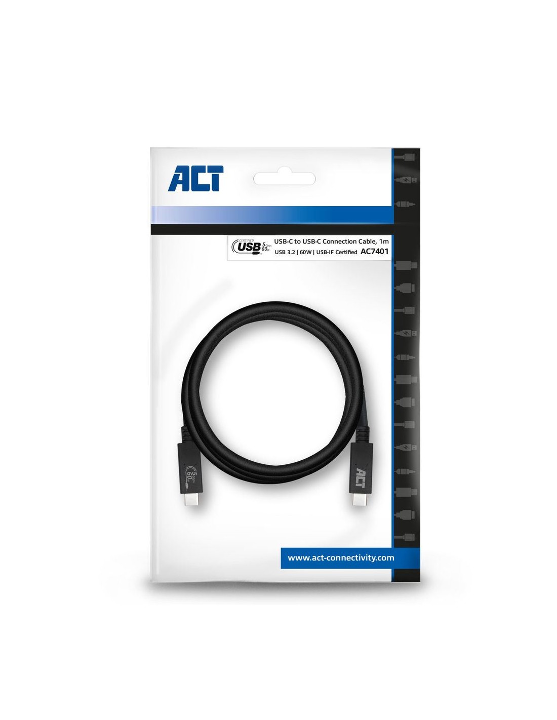 ACT AC7401 | USB 3.2 Gen 1 Kabel | USB-C naar USB-C | 1m | Zwart