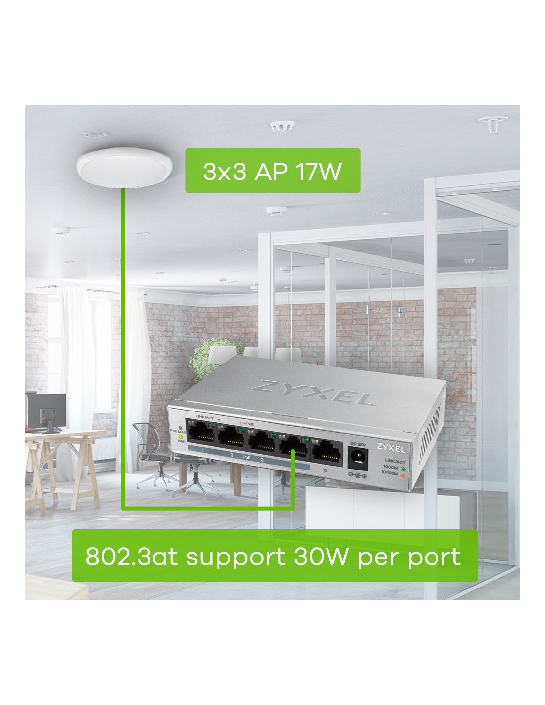Zyxel GS1005HP | Unmanaged Switch | 5 Poorten | Gigabit Ethernet | PoE | Zilver
