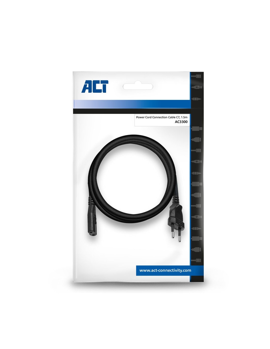 ACT AC3300 | Elektriciteitssnoer | 1,5 Meter | CEE7 16 naar C7 Stekker | Zwart