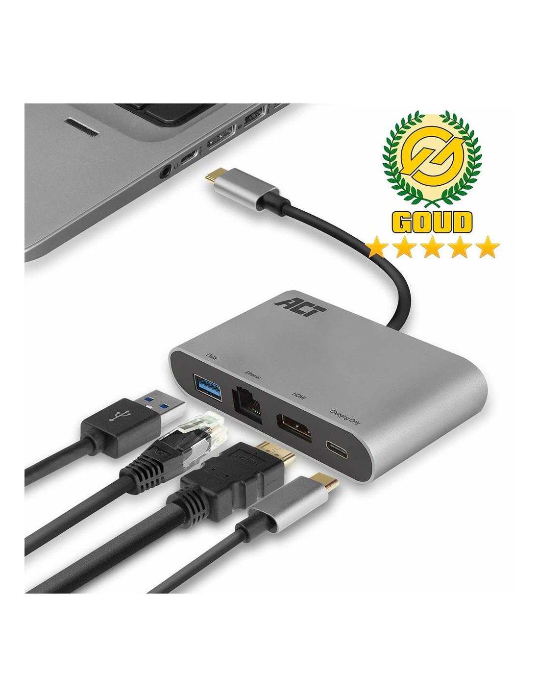ACT AC7040 | USB-C naar HDMI multiport adapter | Met ethernet | Zilver