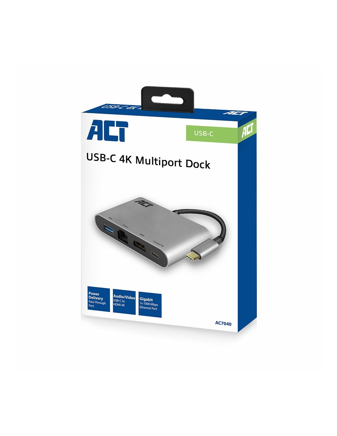 ACT AC7040 | USB-C naar HDMI multiport adapter | Met ethernet | Zilver