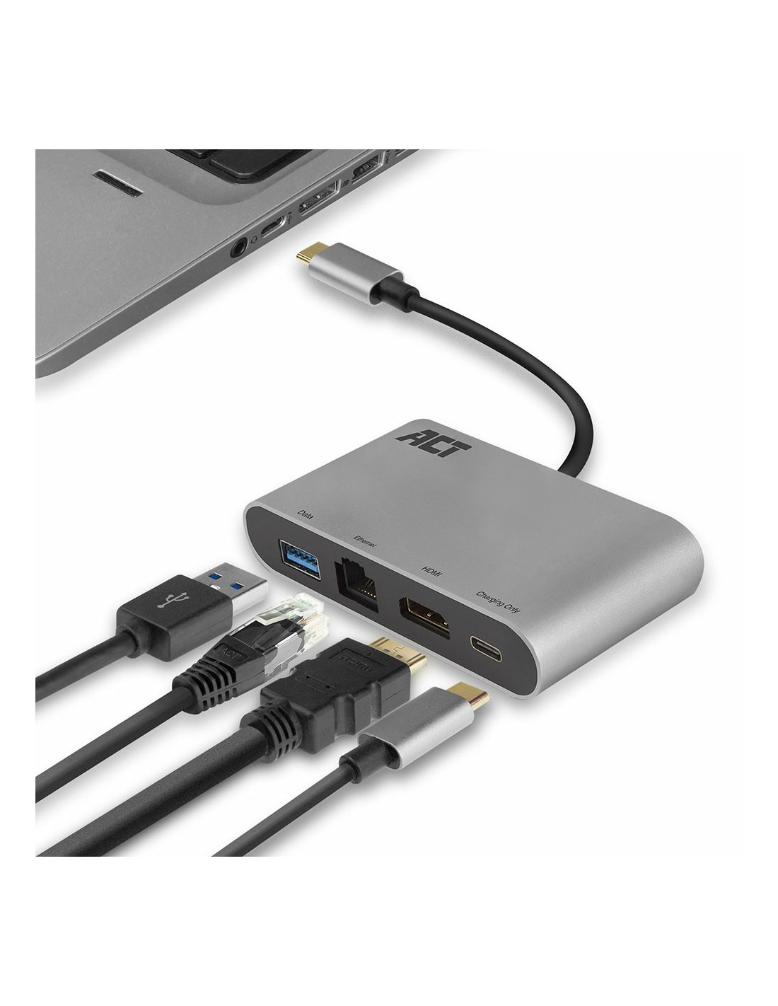 ACT AC7040 | USB-C naar HDMI multiport adapter | Met ethernet | Zilver