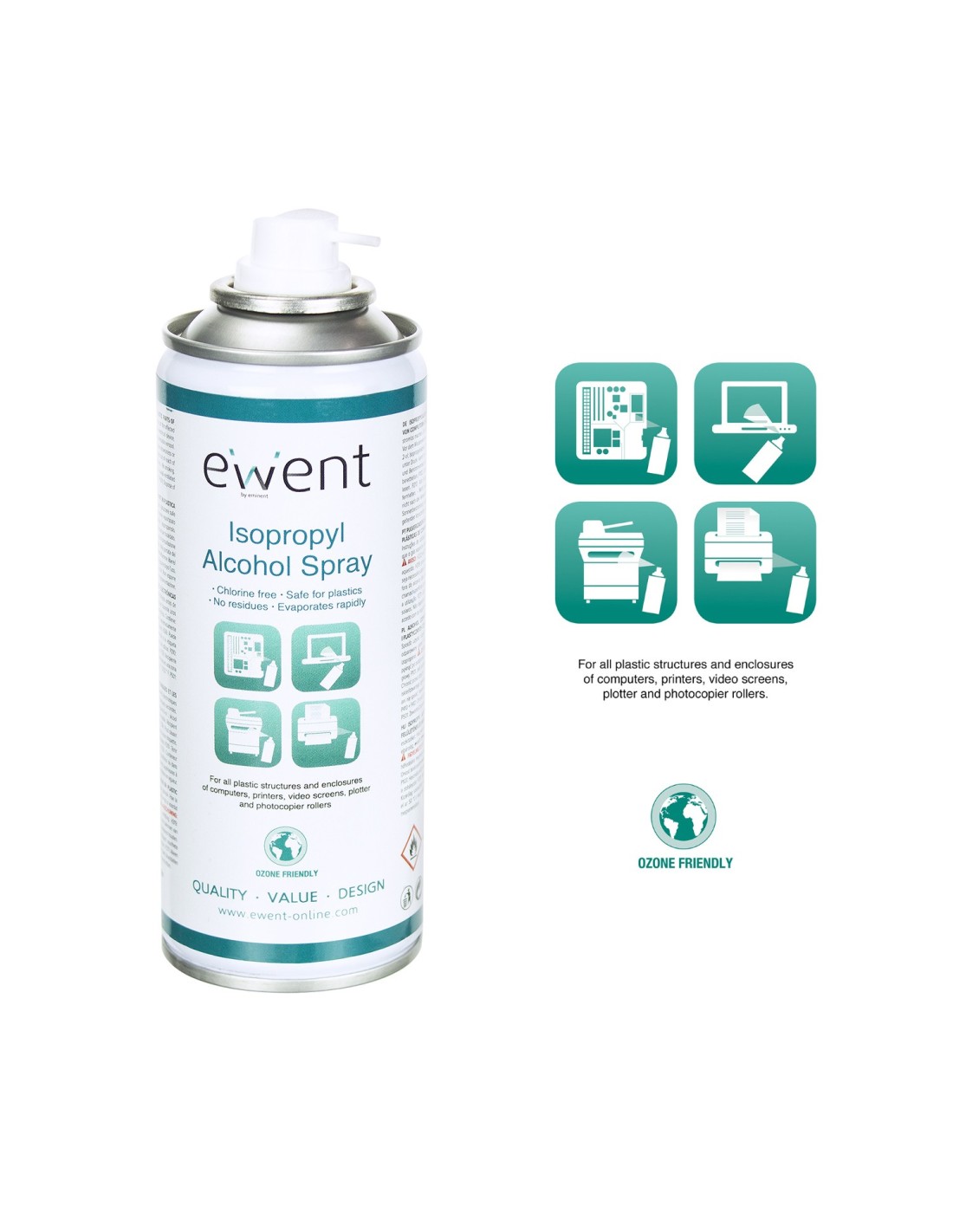 Ewent EW5613 computerreinigingskit Printer Spray voor apparatuurreiniging 200 ml