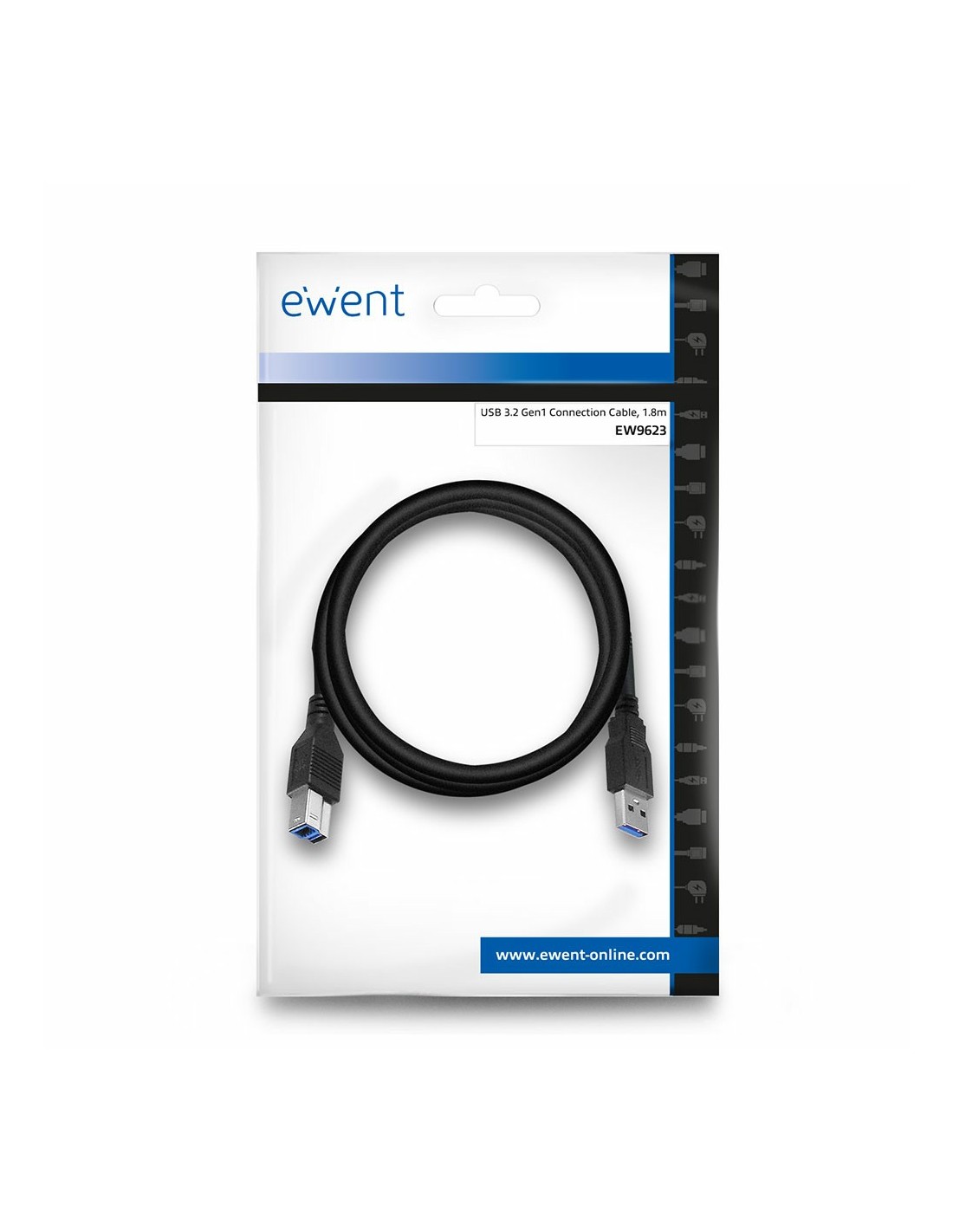 Ewent EW9623 USB-kabel USB 3.2 Gen 1 (3.1 Gen 1) 1,8 m USB A USB B Zwart