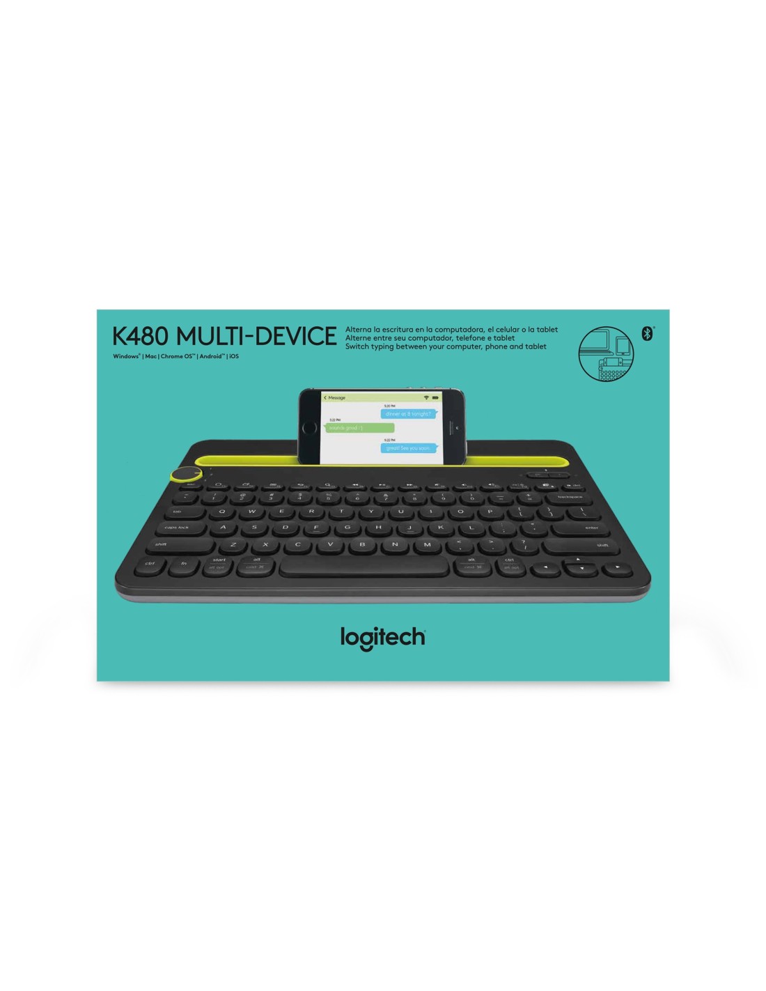 Logitech Bluetooth® Multi-Device Keyboard K480 toetsenbord Universeel QWERTY US International Zwart, Limoen