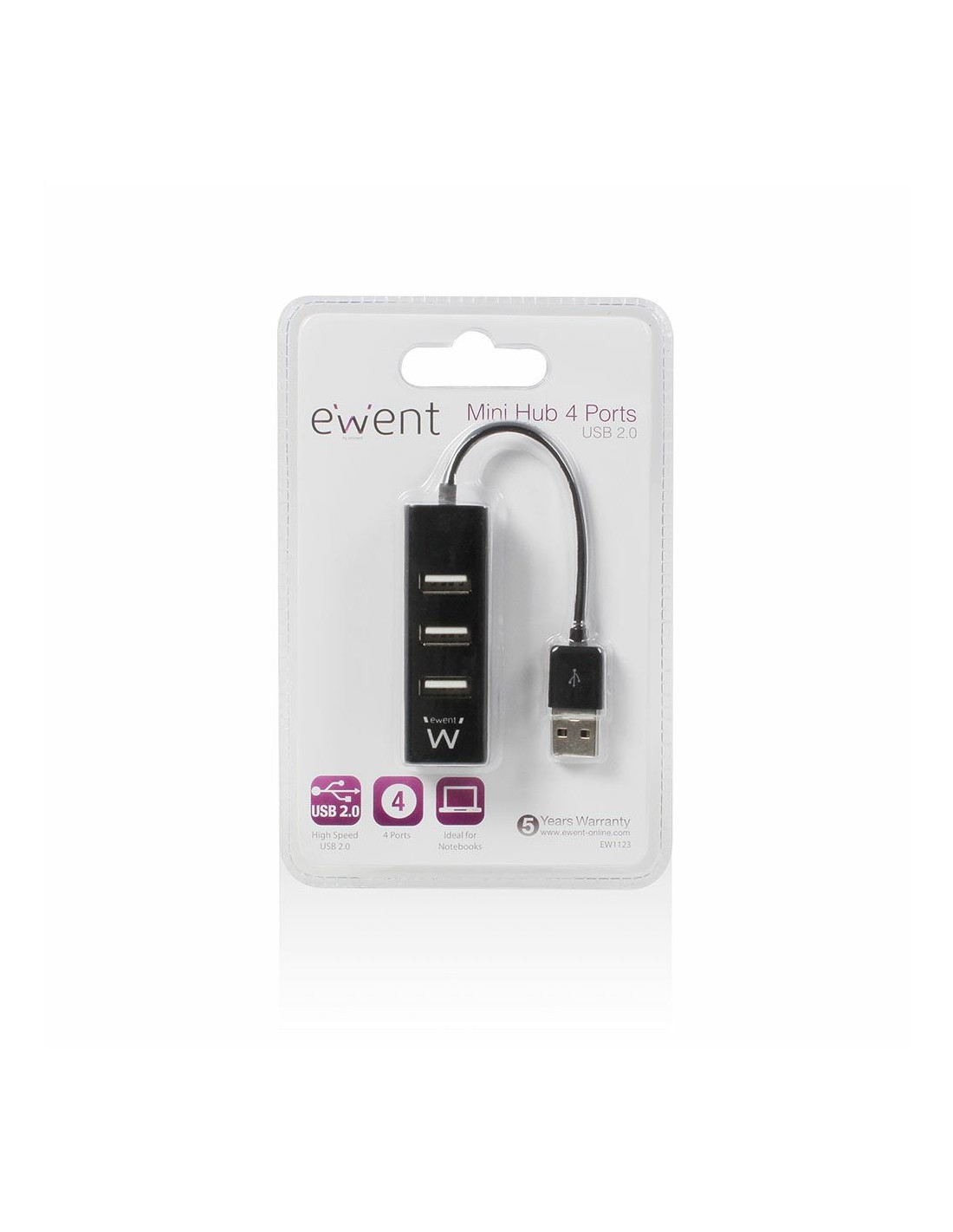 Ewent EW1123 interface hub 480 Mbit/s Zwart