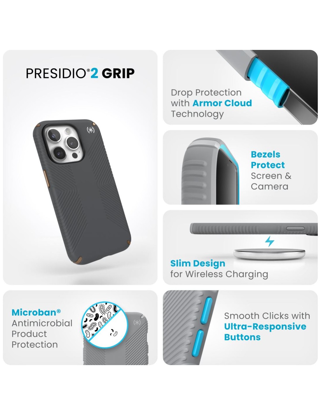 Speck  Presidio2 Grip Apple iPhone 15 Pro Charcoal Grey - with Microban Smartphone accessoires