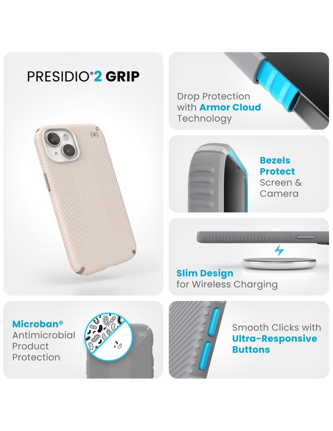 Speck Presidio2 Grip Apple iPhone 15/14/13 Bleached Bone - with Microban Smartphone accessoires