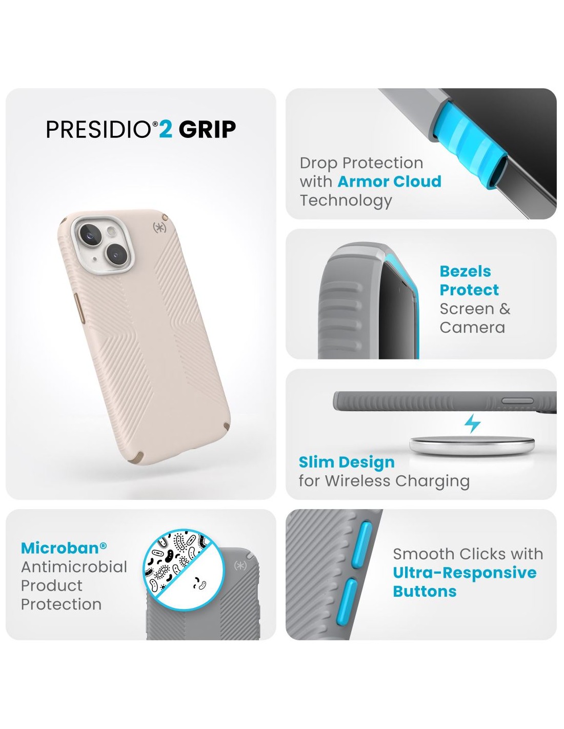 Speck Presidio2 Grip Apple iPhone 15/14/13 Bleached Bone - with Microban Smartphone accessoires