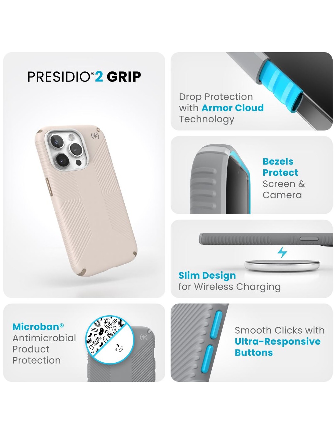 Speck Presidio2 Grip Apple iPhone 15 Pro Bleached Bone -  with Microban