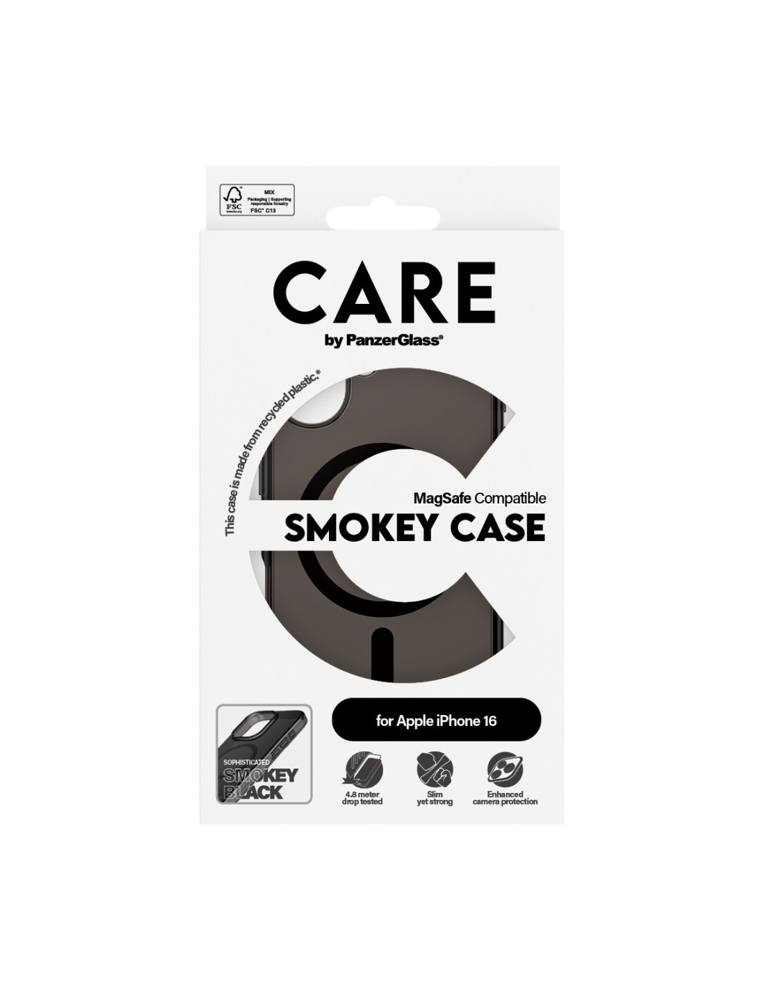 CARE by PanzerGlass Flagship Case Smokey Urban Combat w. Black MagSafe iPhone 16