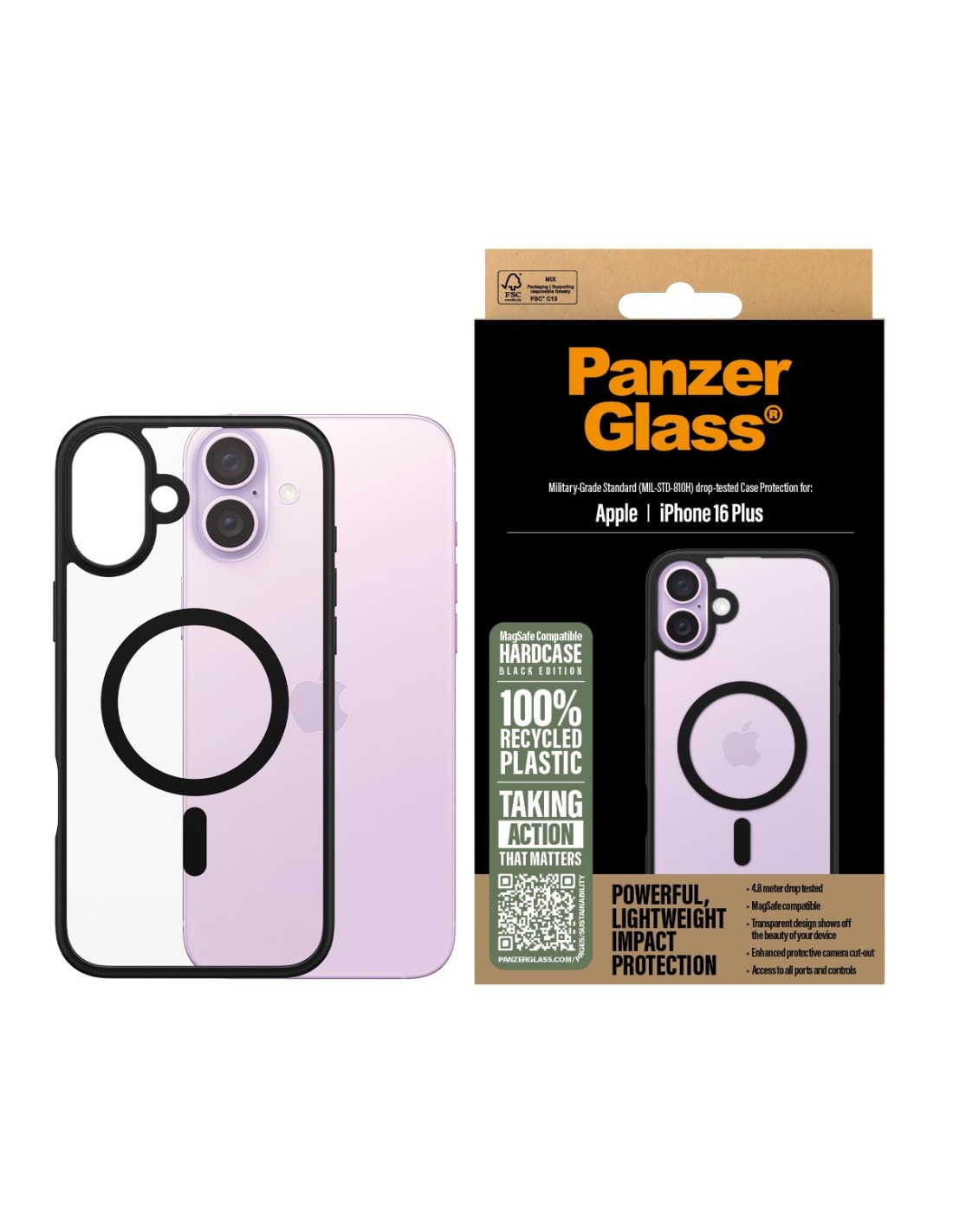 PanzerGlass Apple iPhone 16 Plus Black MagSafe HardCase Clear