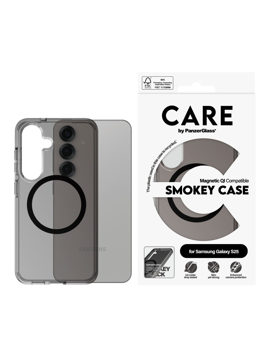 CARE by PanzerGlass Flagship Case Smokey Urban Combat w. Black QI Module Samsung S25