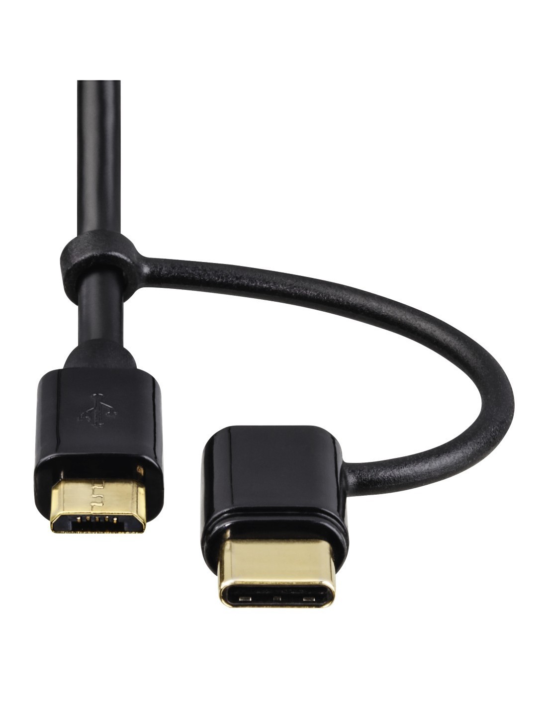 Laad Synchrokabel 2 in 1 USB type-C - micro USB 1m zwart