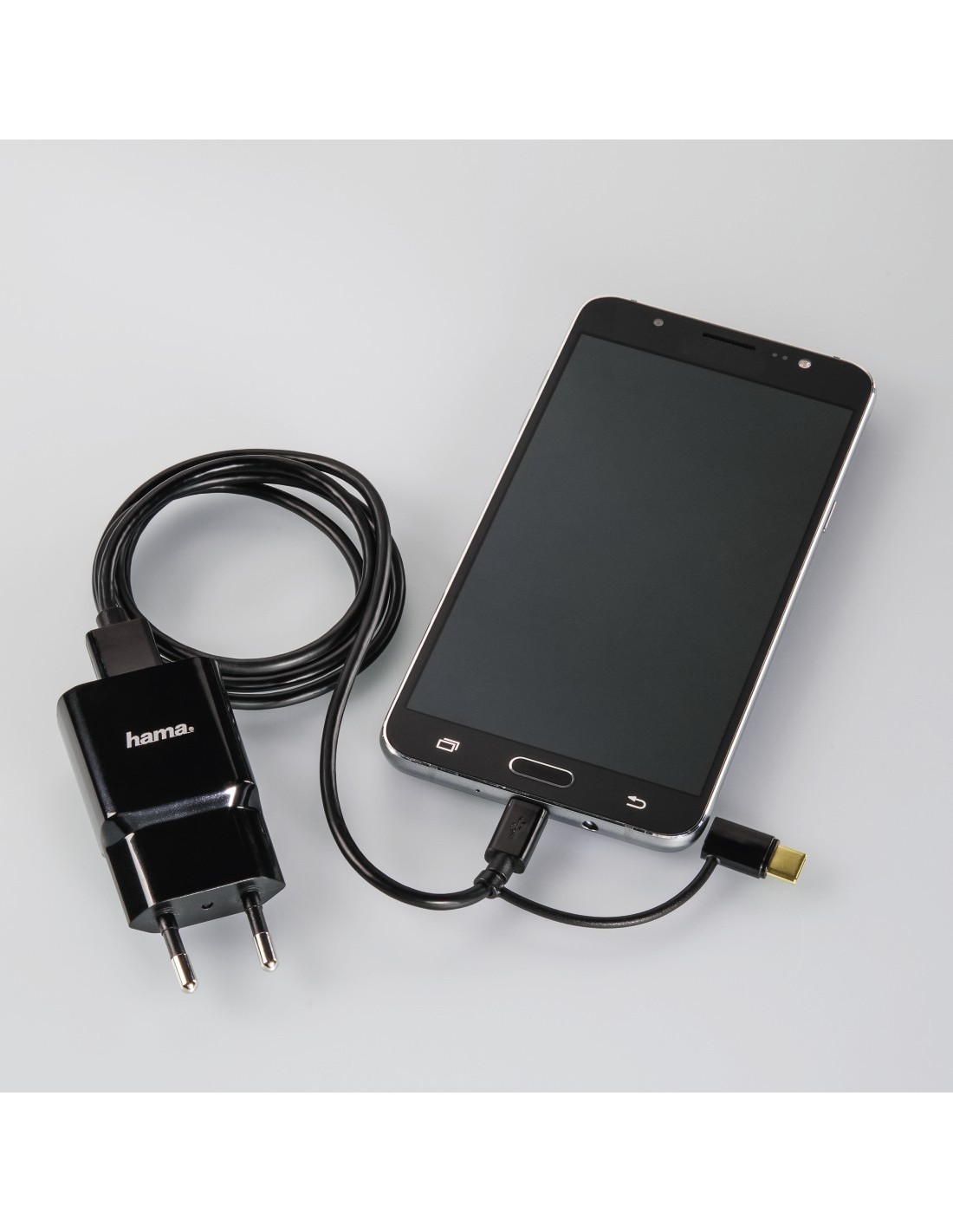 Laad Synchrokabel 2 in 1 USB type-C - micro USB 1m zwart